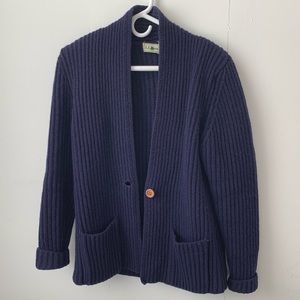 vintage L.L.Bean wool wide-ribbed knit long chunky cardigan